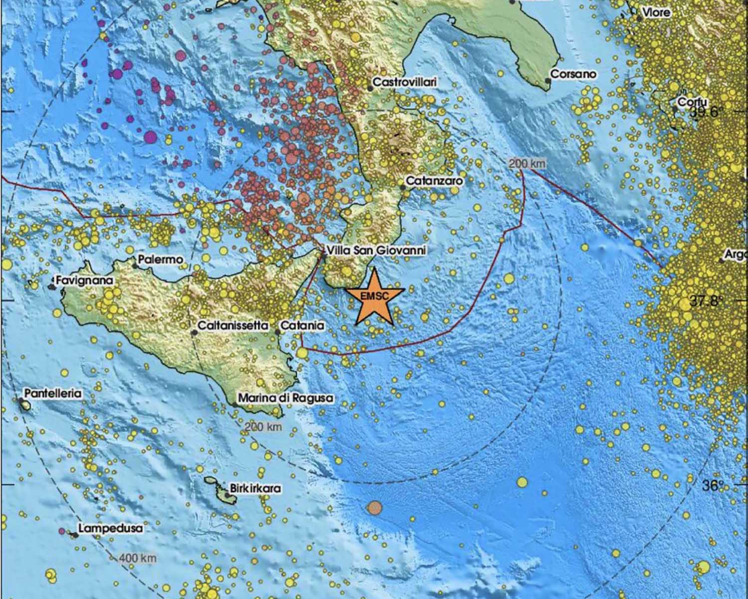 Localizzazione mappa della sismicità (sito WEB EMSC)
